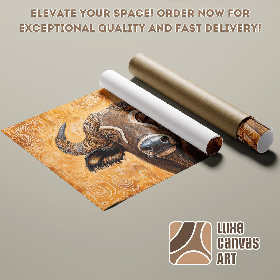 Poster Roll featuring a bull illustration in warm, earthy tones. Elevate your space with art!