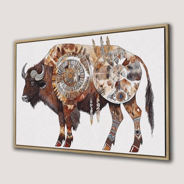 Canvas Print: Watercolor bison art in earthy tones. Boho style wall decor for your home.