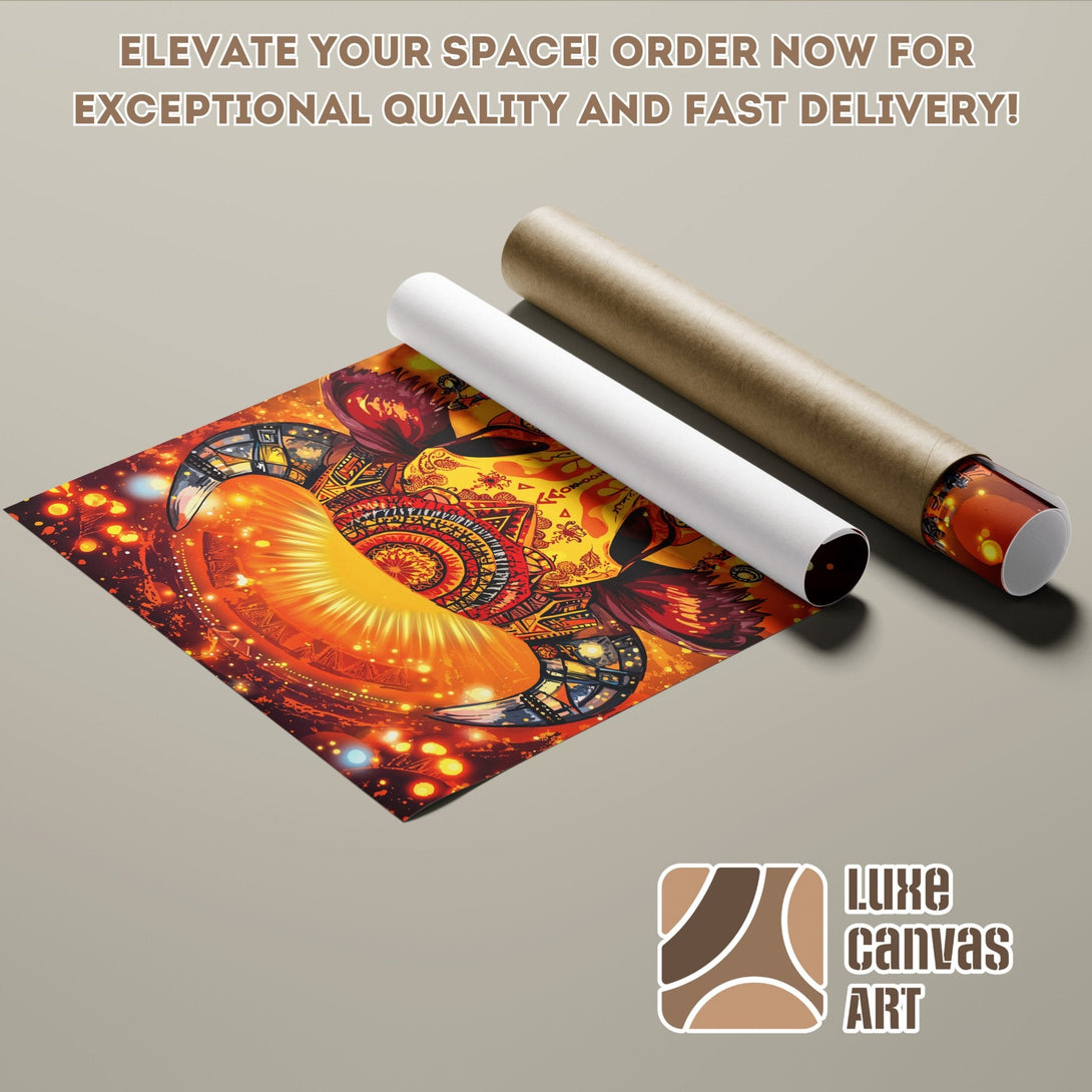 Poster Roll featuring vibrant, abstract art in warm orange and red tones. Elevate your space with Luxe Canvas Art!