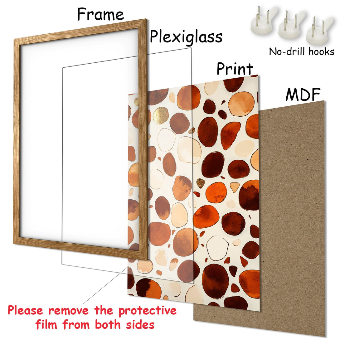 Framed Poster with abstract earth-tone design. Warm color palette, perfect for adding art to your home. Easy to hang.
