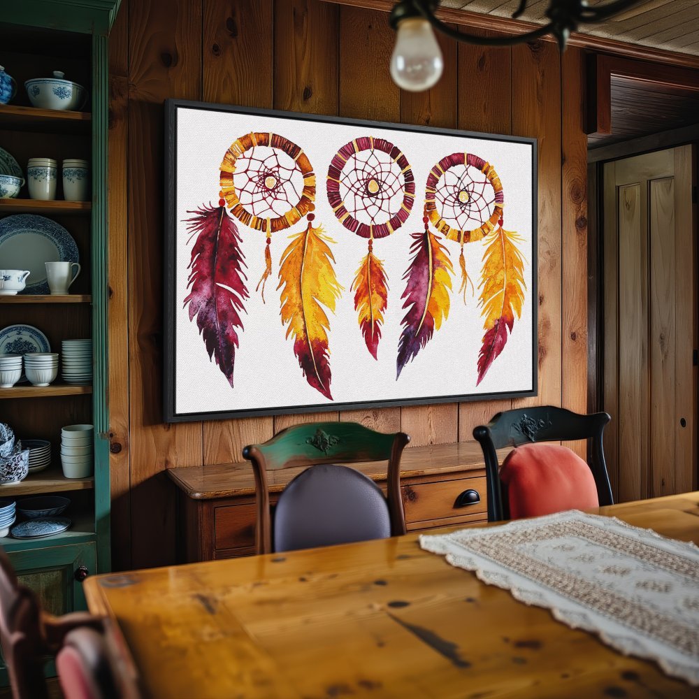 Framed Wall Art: Watercolor dreamcatcher print with warm, earthy tones. Perfect boho decor for your home!