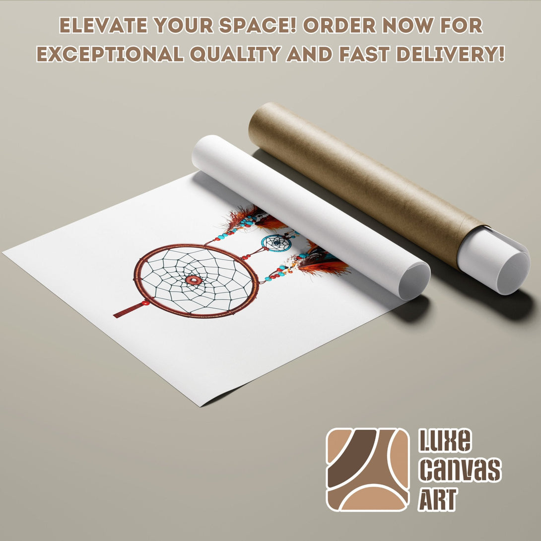 Dreamcatcher Poster Roll art print, warm colors, boho style. Elevate your space with this unique wall art!