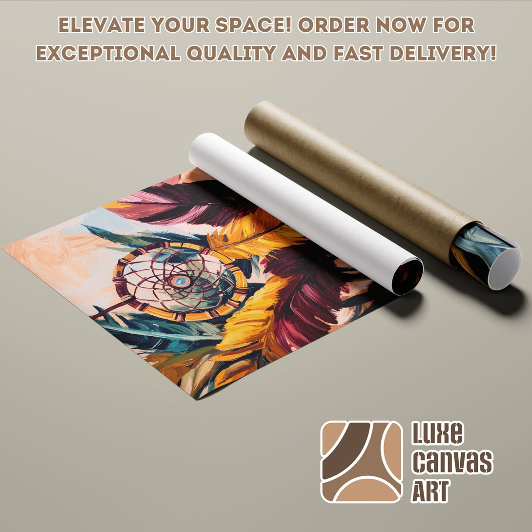 Dreamcatcher Poster Roll art print in warm colors, perfect for home decor. Order your stylish poster today!