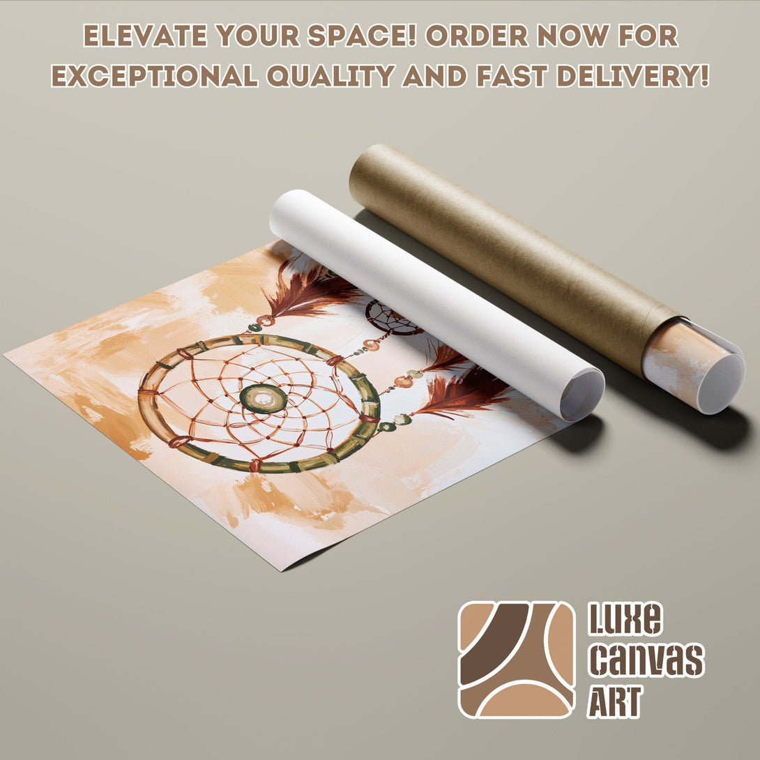 Dreamcatcher Poster Roll, earthy tones, abstract style. Elevate your space with this beautiful art print! Order now.