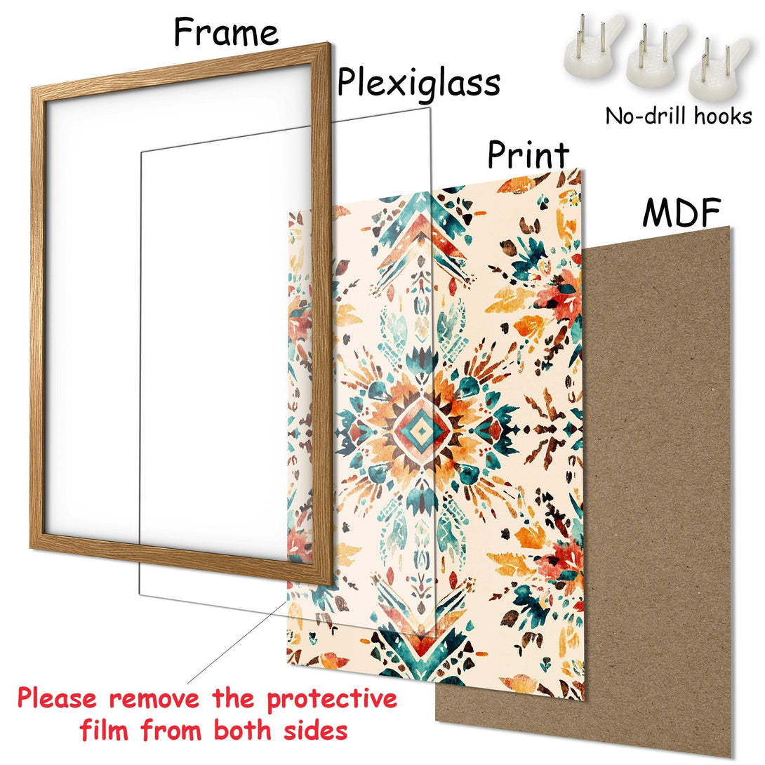 Framed Poster with abstract floral design in earthy tones. Ready to hang art for your home!
