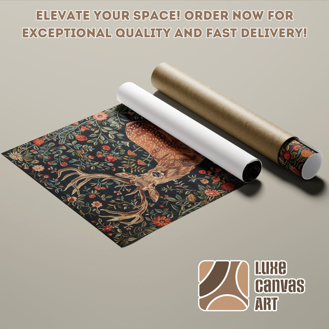 Deer Poster Roll with floral design, dark & warm tones. Shop now for fast delivery!