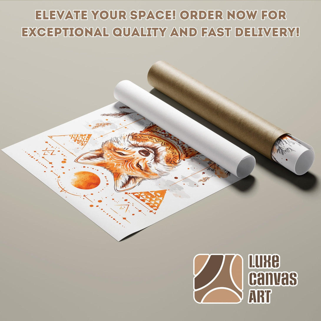 Poster Roll featuring a fox illustration in orange and brown tones, artistic style. Perfect wall art!