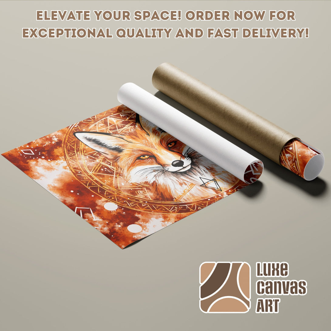 Fox art poster roll in warm orange tones. Elevate your space with this stunning wall art!