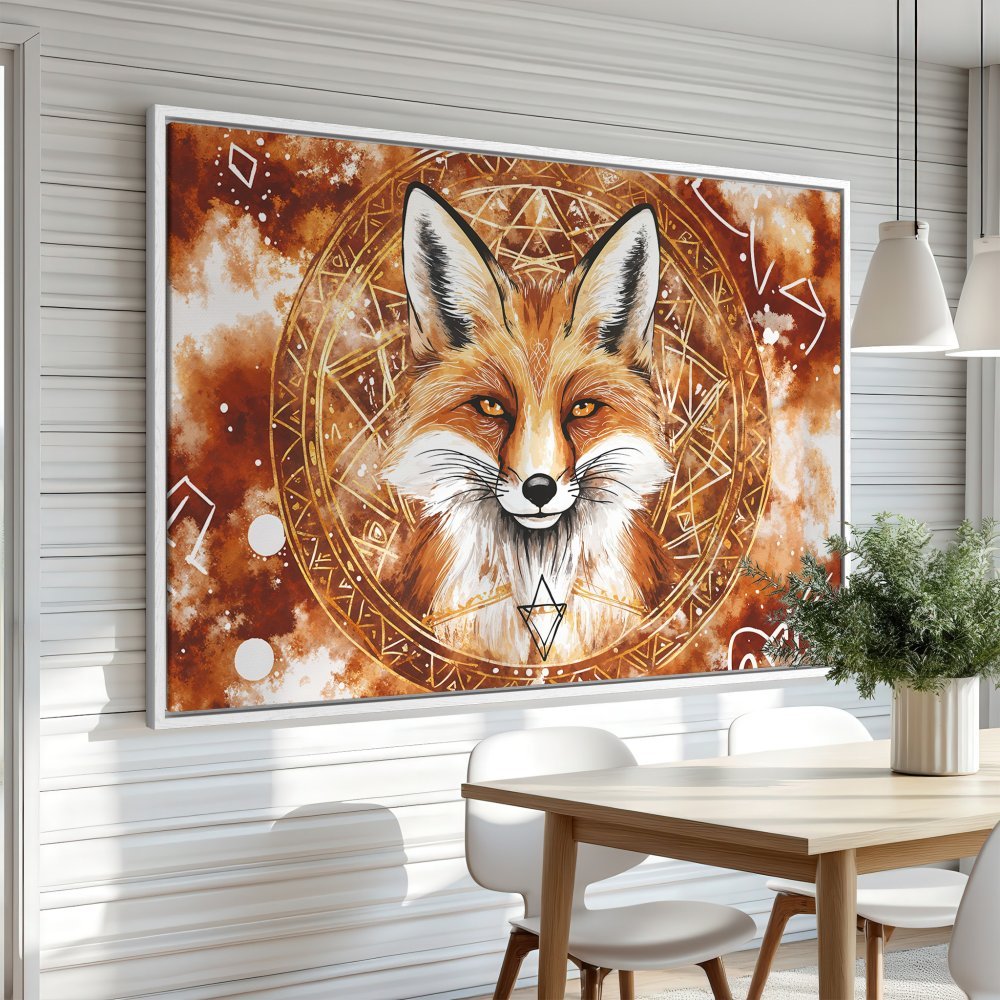 Framed Wall Art featuring a majestic fox. Earthy tones and mystical design create a stunning focal point. Perfect for adding warmth and style to any space.