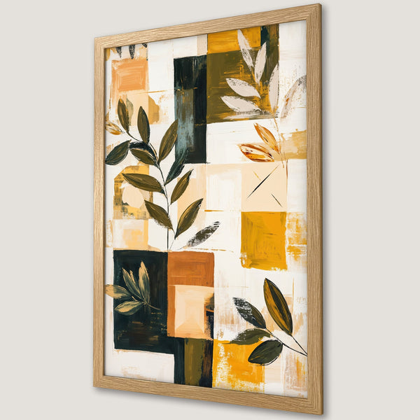 Framed Poster featuring abstract botanical art in a warm, earthy color palette. Perfect wall decor!