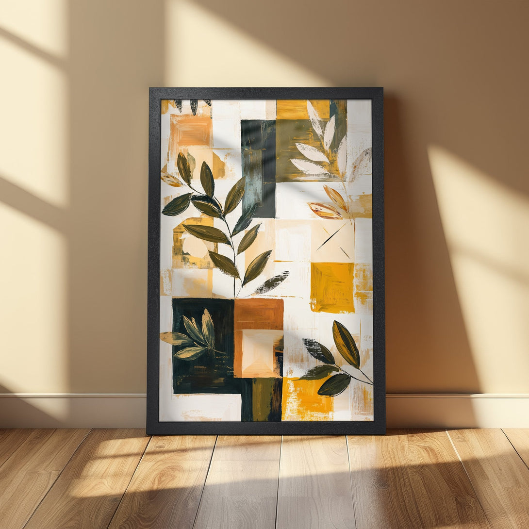Framed Poster featuring abstract botanical art in a warm, earthy color palette. Perfect wall decor for a modern home.