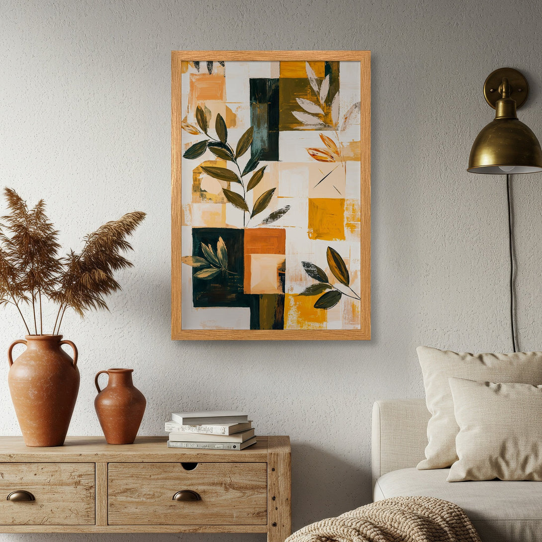 Framed Poster featuring abstract botanical art in a warm, earthy color palette. Perfect for adding a touch of modern style to your home!