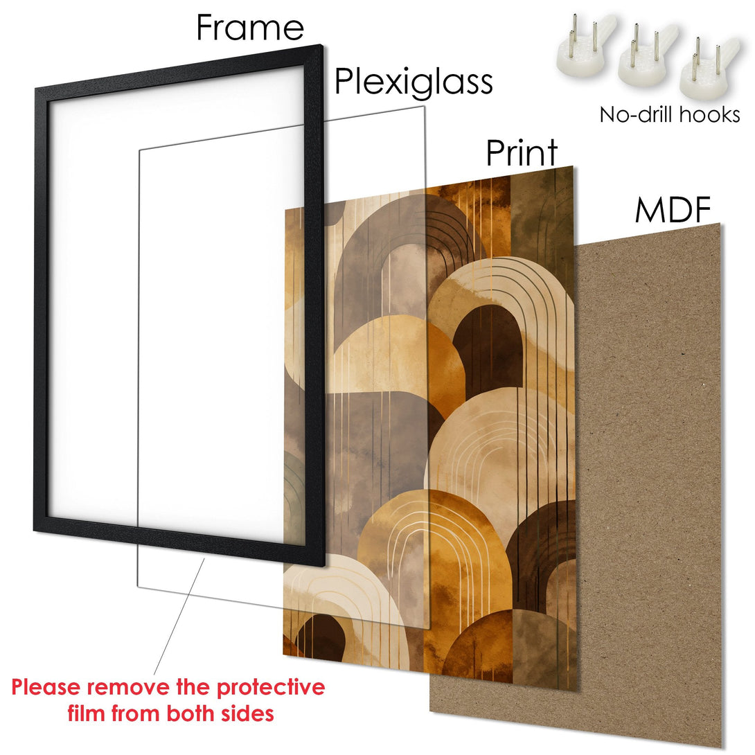 Framed Poster with abstract art in warm earth tones. Modern art print for your home decor.