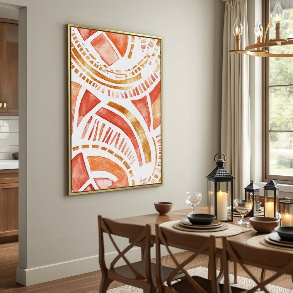 Abstract Canvas Print in warm orange & gold tones, perfect for modern home decor. Shop now for unique wall art!