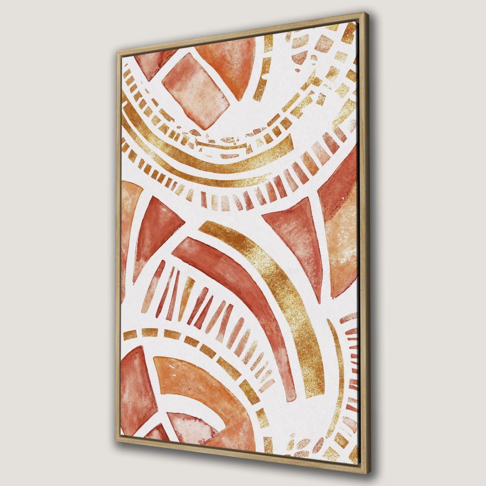 Framed Wall Art: Abstract geometric design in warm terracotta and gold tones. Modern canvas print for stylish home decor.