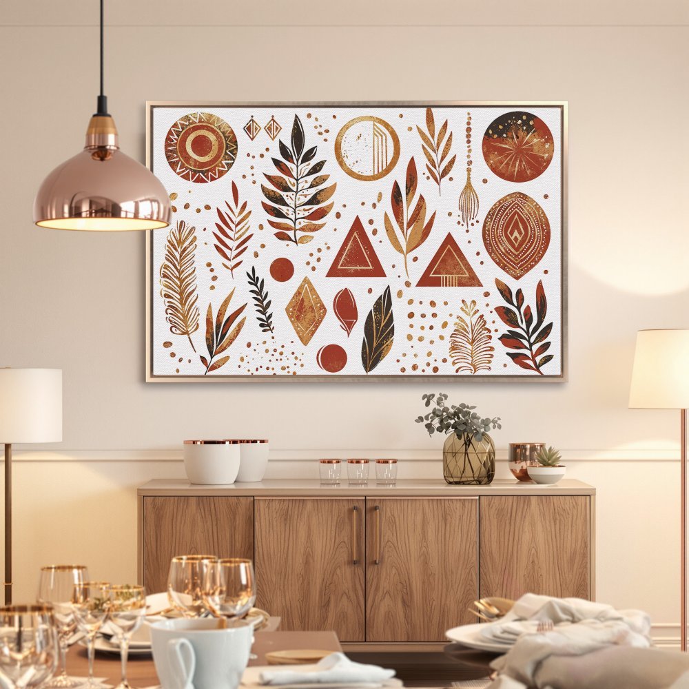 Framed Wall Art: Abstract botanical print in warm earth tones. Add a touch of boho style to your home with this stunning canvas art!