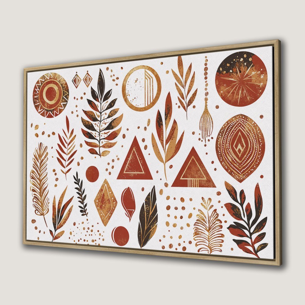 Canvas Print featuring boho-style abstract botanical art in warm terracotta and gold tones. Perfect for adding a touch of earthy elegance to your space.