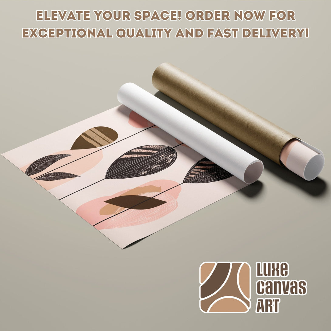Abstract leaf design Poster Roll in neutral tones. Elevate your space with Luxe Canvas Art! Order now for fast delivery.