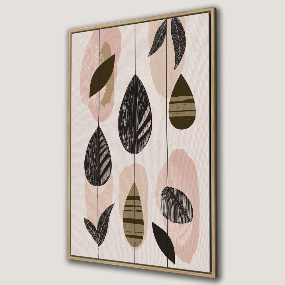Abstract leaf Canvas Print in blush, olive, and black. Modern wall art for a stylish interior.
