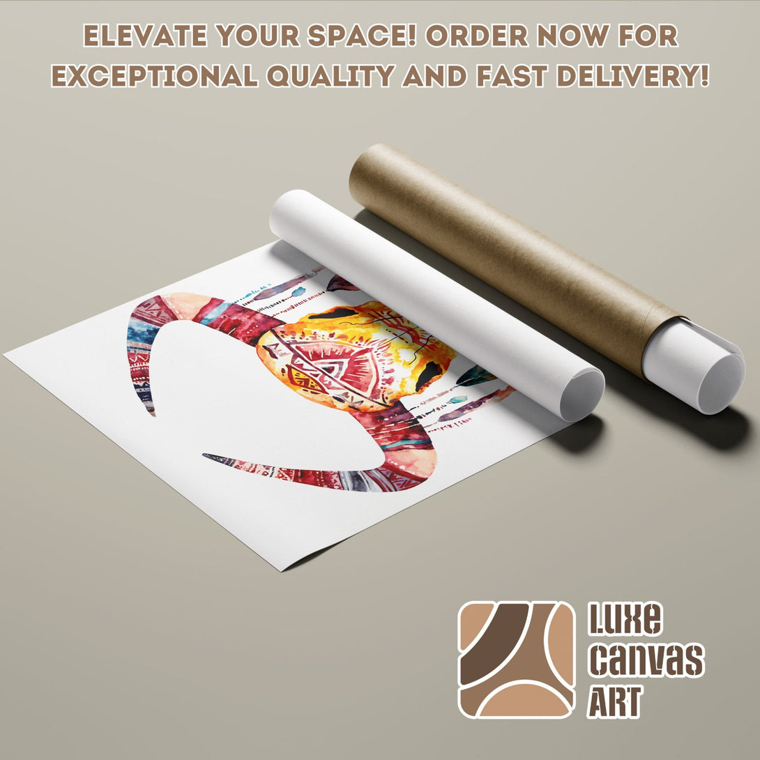 Watercolor Poster Roll with tribal art, warm color palette. Elevate your space with this unique art print!
