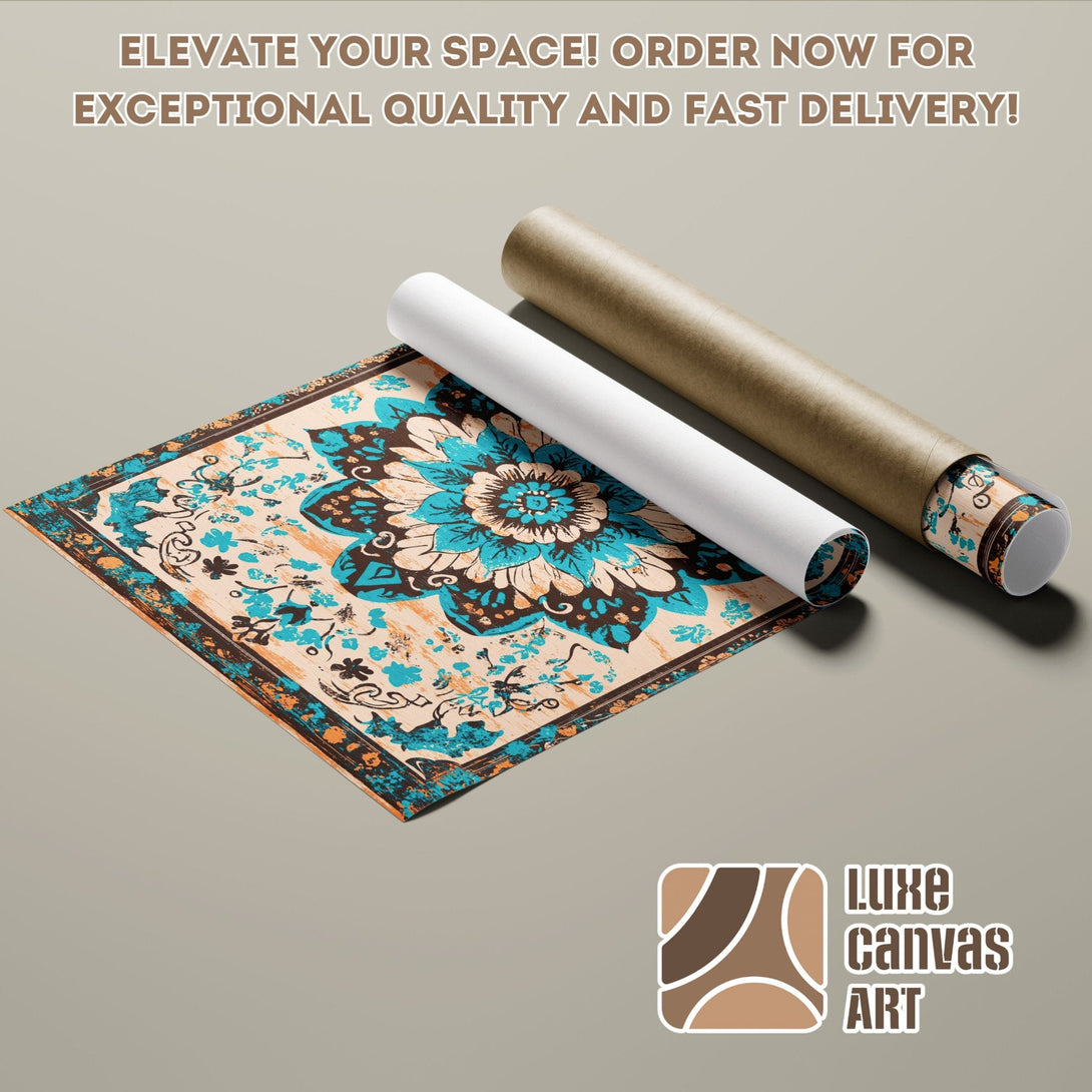 Poster Roll featuring a floral design in teal and beige tones. Elevate your space with this stylish art piece!