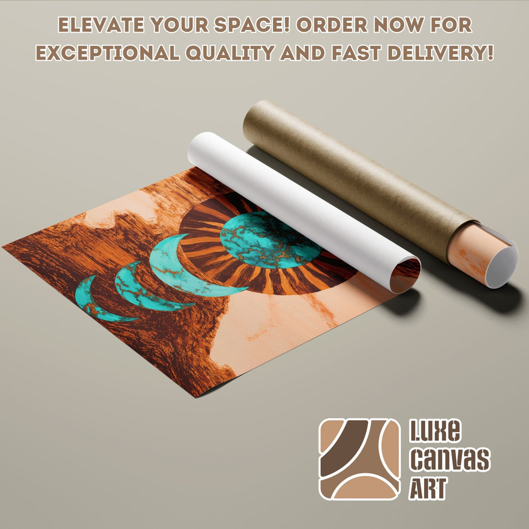 Abstract art poster roll with turquoise and brown colors. Perfect for modern decor. Shop now!