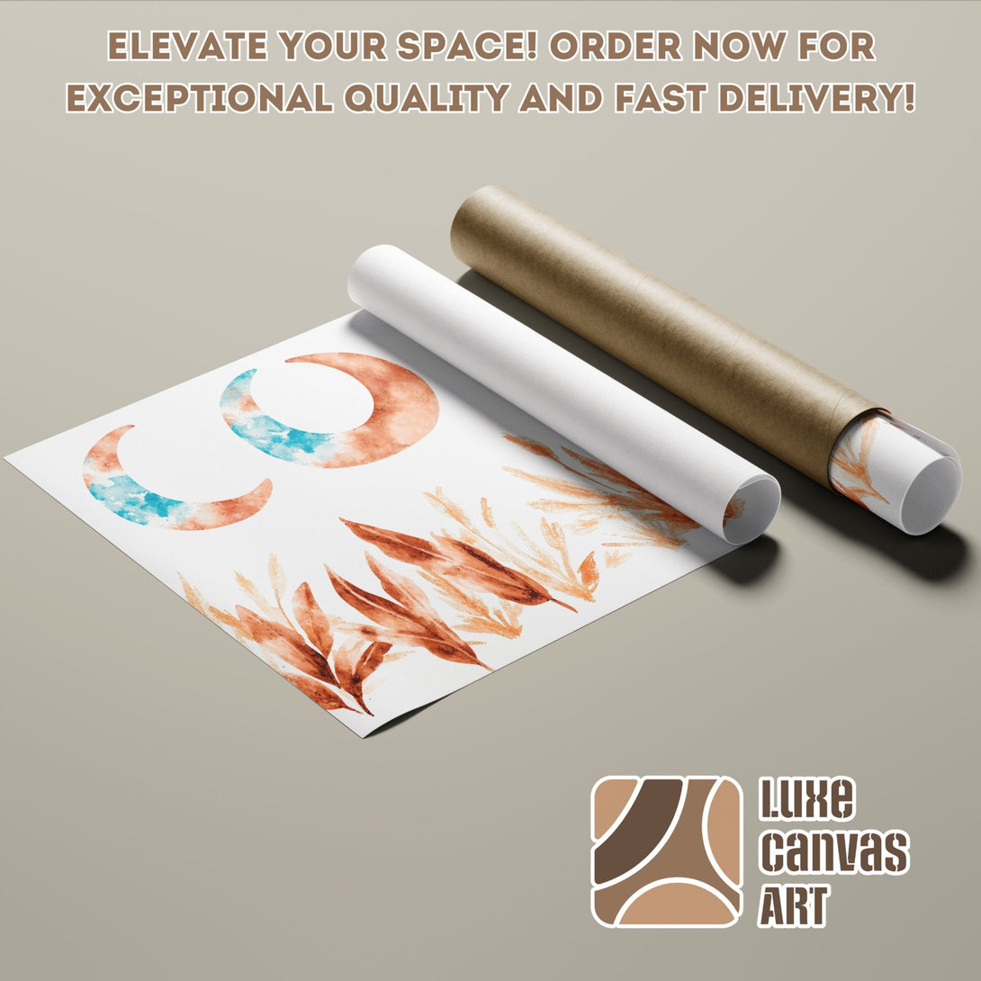 Watercolor Poster Roll with celestial design in warm earth tones. Elevate your space!