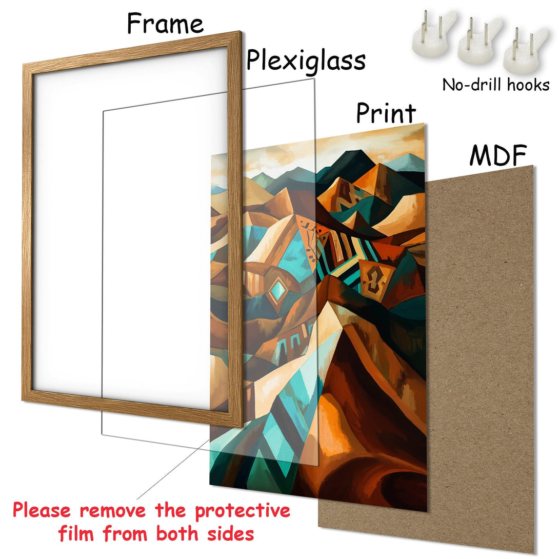 Framed Poster of abstract landscape art in warm earth tones. Modern art print for home decor.