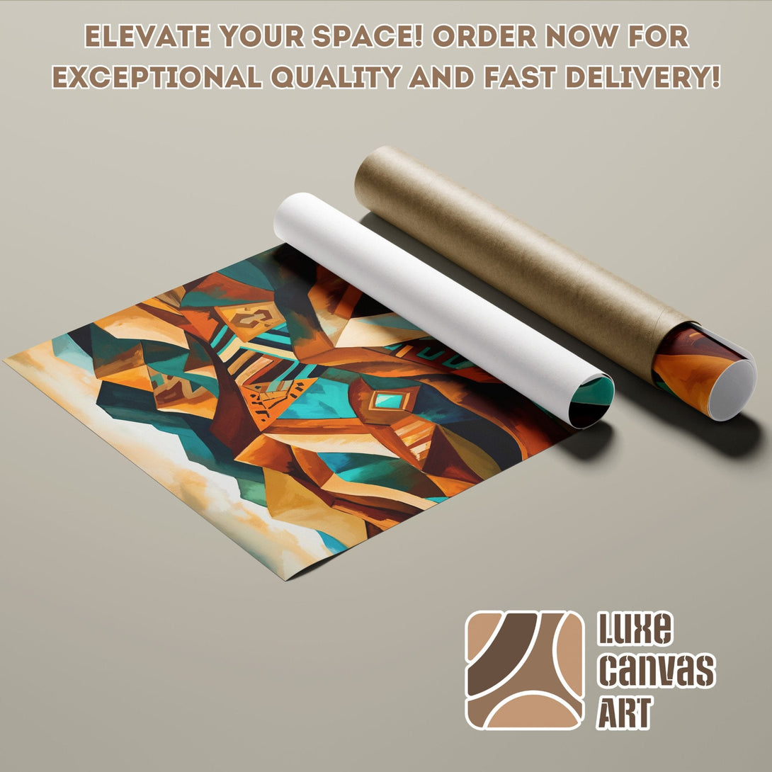 Abstract art Poster Roll with warm earth tones and teal accents. Elevate your space with this unique art print!