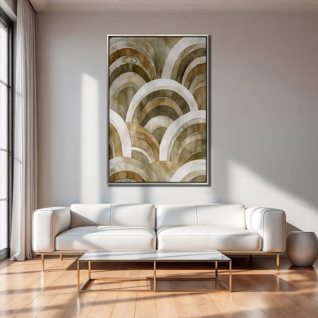 Framed Wall Art featuring an abstract watercolor design in neutral earth tones. Modern decor inspiration for your living room.