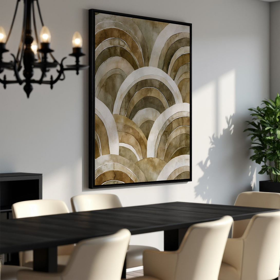 Framed Wall Art featuring abstract watercolor arches in neutral earth tones, perfect for dining room decor. Elevate your space with this stylish Canvas Print.