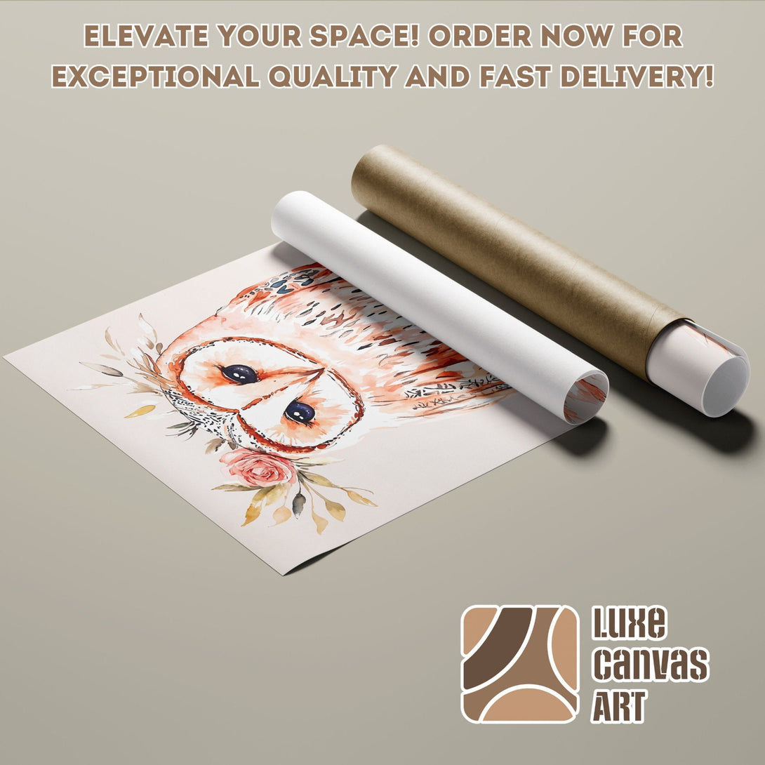 Watercolor owl Poster Roll in neutral tones. Add art to your space today!
