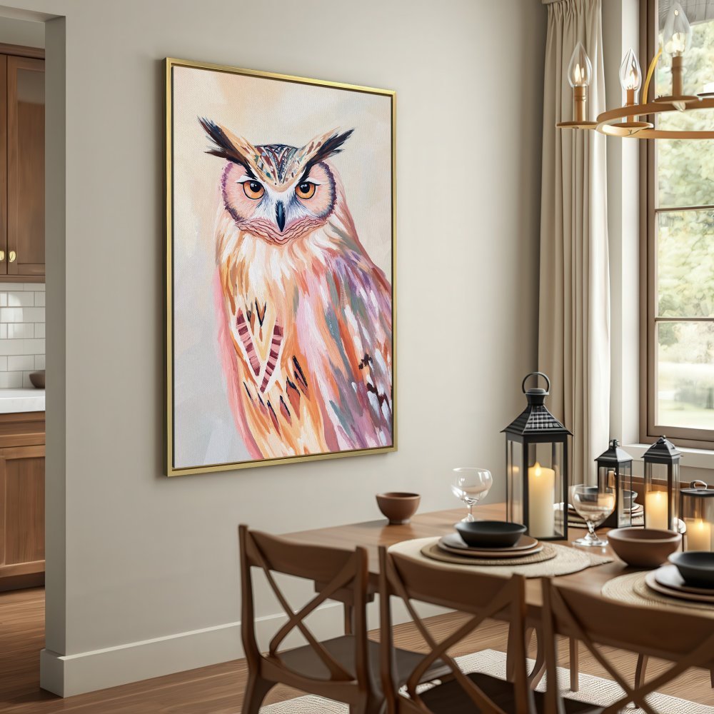 Canvas Print of an owl in warm, earthy tones. Add a touch of nature to your home with this beautiful wall art.