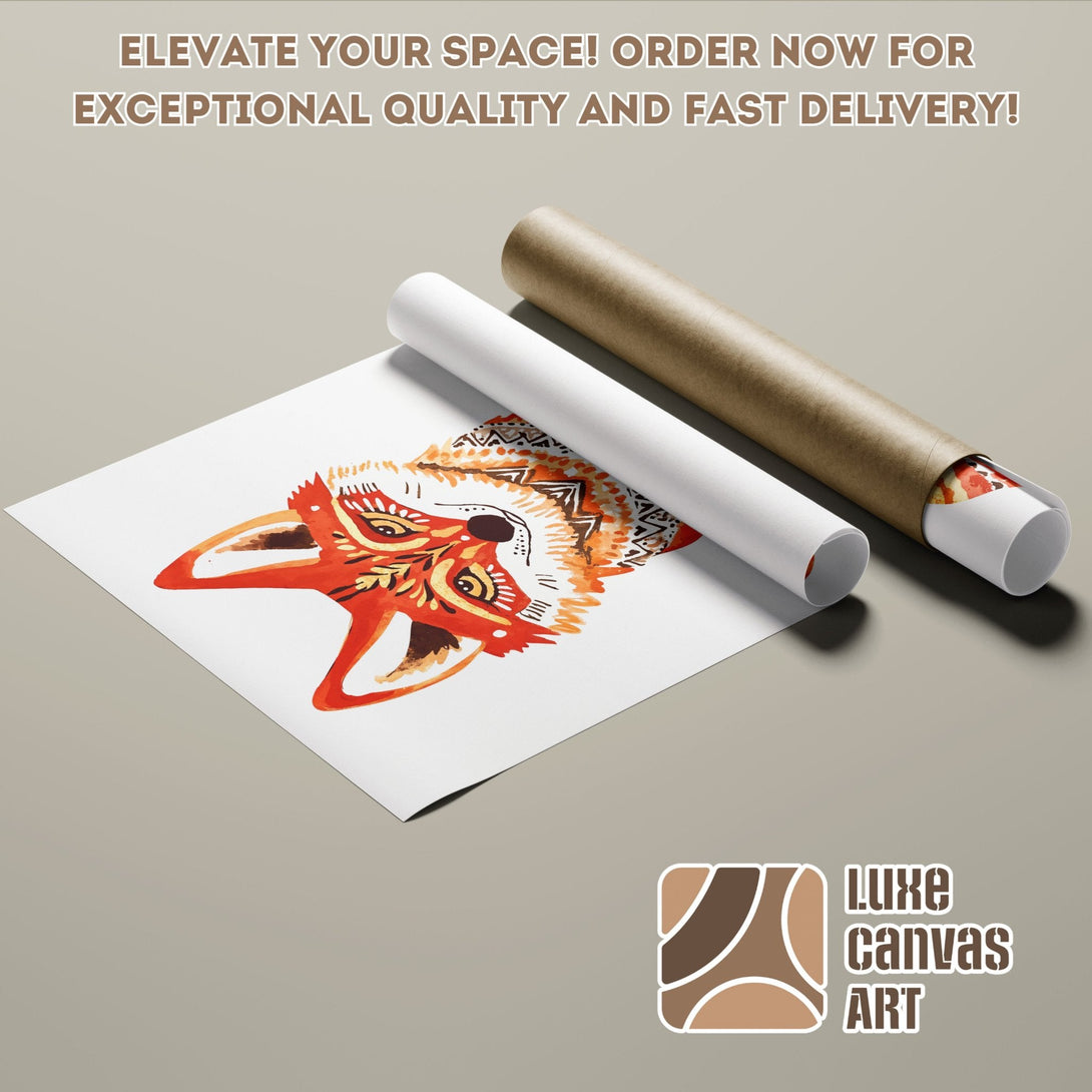 Fox art Poster Roll in warm orange and brown tones. Elevate your space with this unique wall art! Order now for fast delivery.