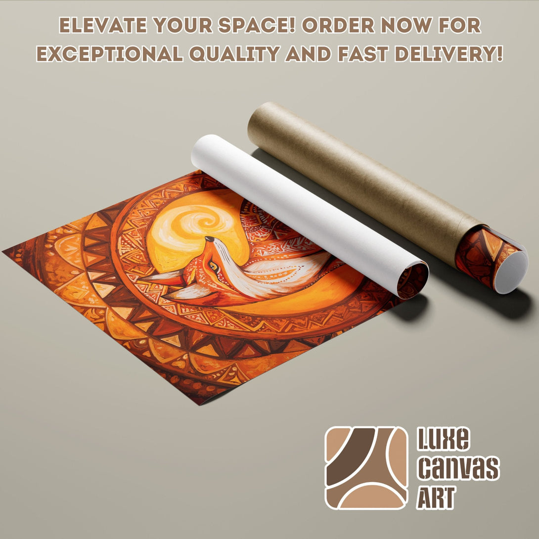Poster Roll featuring a fox in warm orange tones. Boho style art print for your home. Order now!