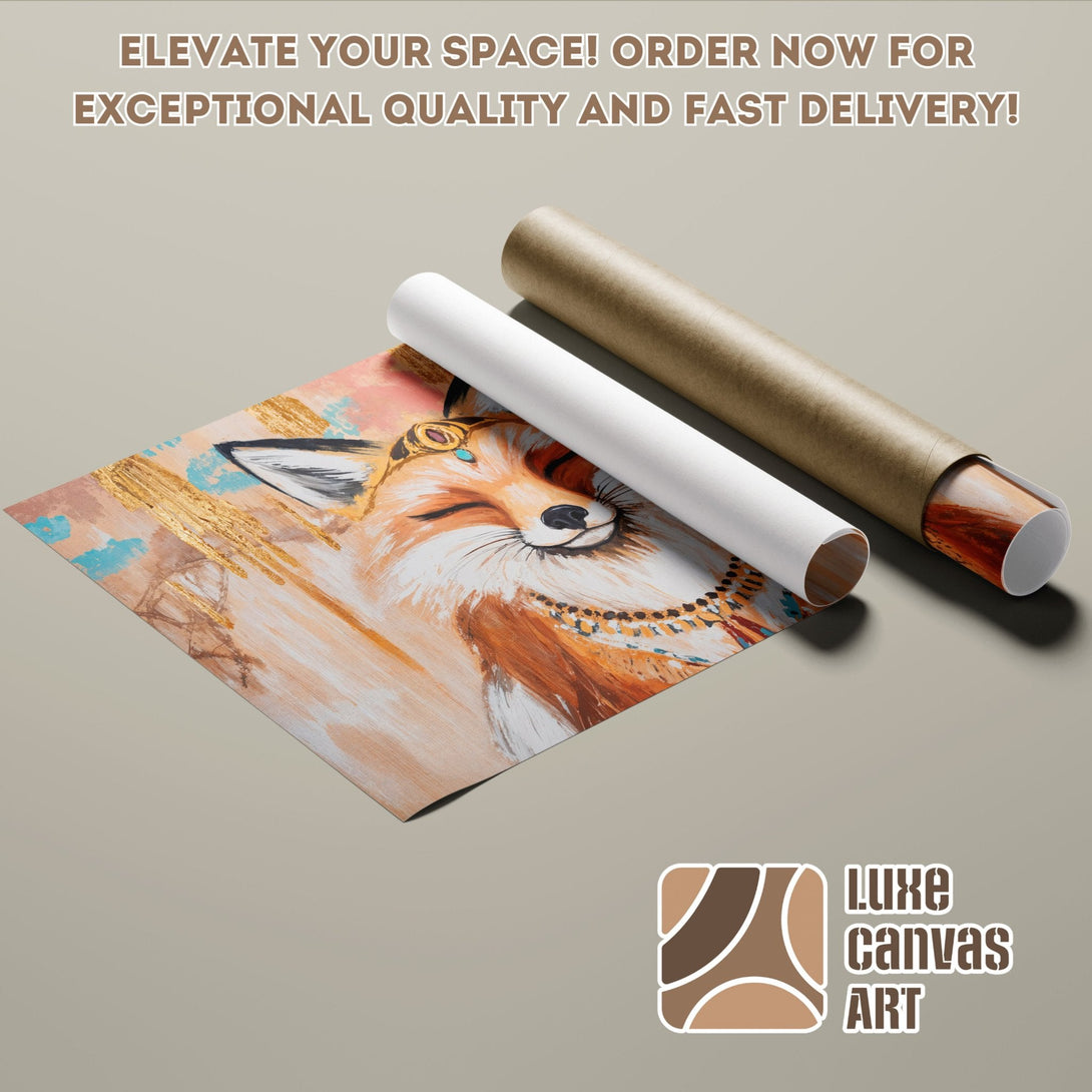 Poster Roll featuring a fox art print in warm tones. Elevate your space with this beautiful artwork!