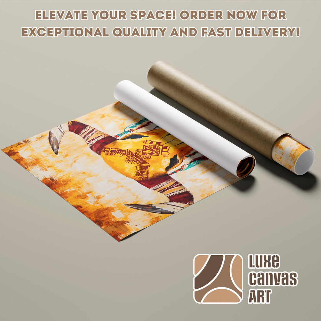 Abstract art poster roll in warm yellow, brown, and red tones. Elevate your space with a beautiful poster! Order now.