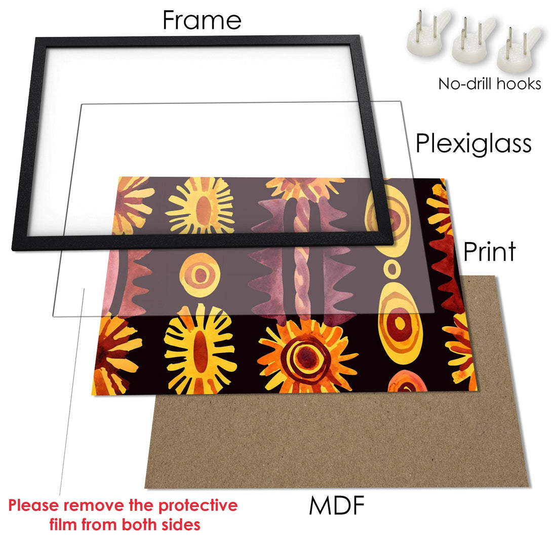 Framed Poster with abstract floral art in warm orange & brown tones. Perfect wall decor!