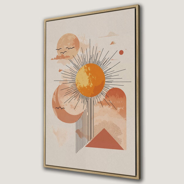 Canvas Print: Abstract sun art in warm orange and beige tones. Modern wall decor for a stylish interior.
