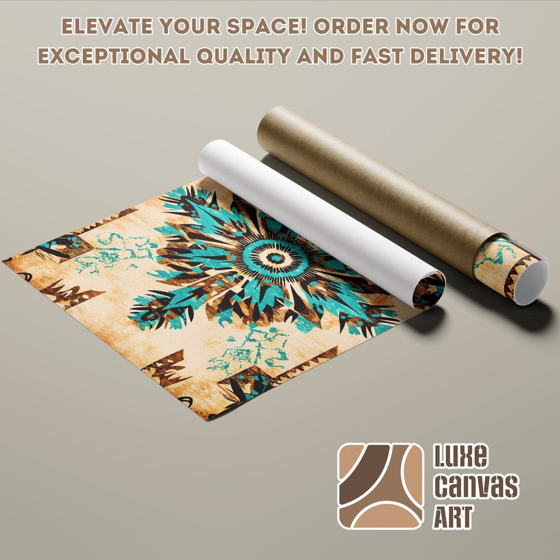 Poster Roll featuring a turquoise and brown floral design, perfect for home decor.