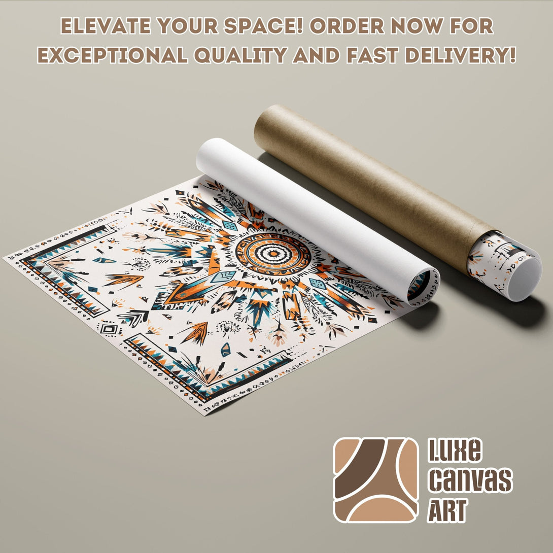 Poster Roll featuring a tribal-style design in a warm, earthy color palette. Elevate your space with Luxe Canvas Art!