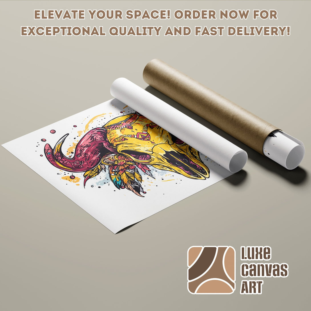 Poster Roll featuring a colorful skull art print, perfect for modern decor.