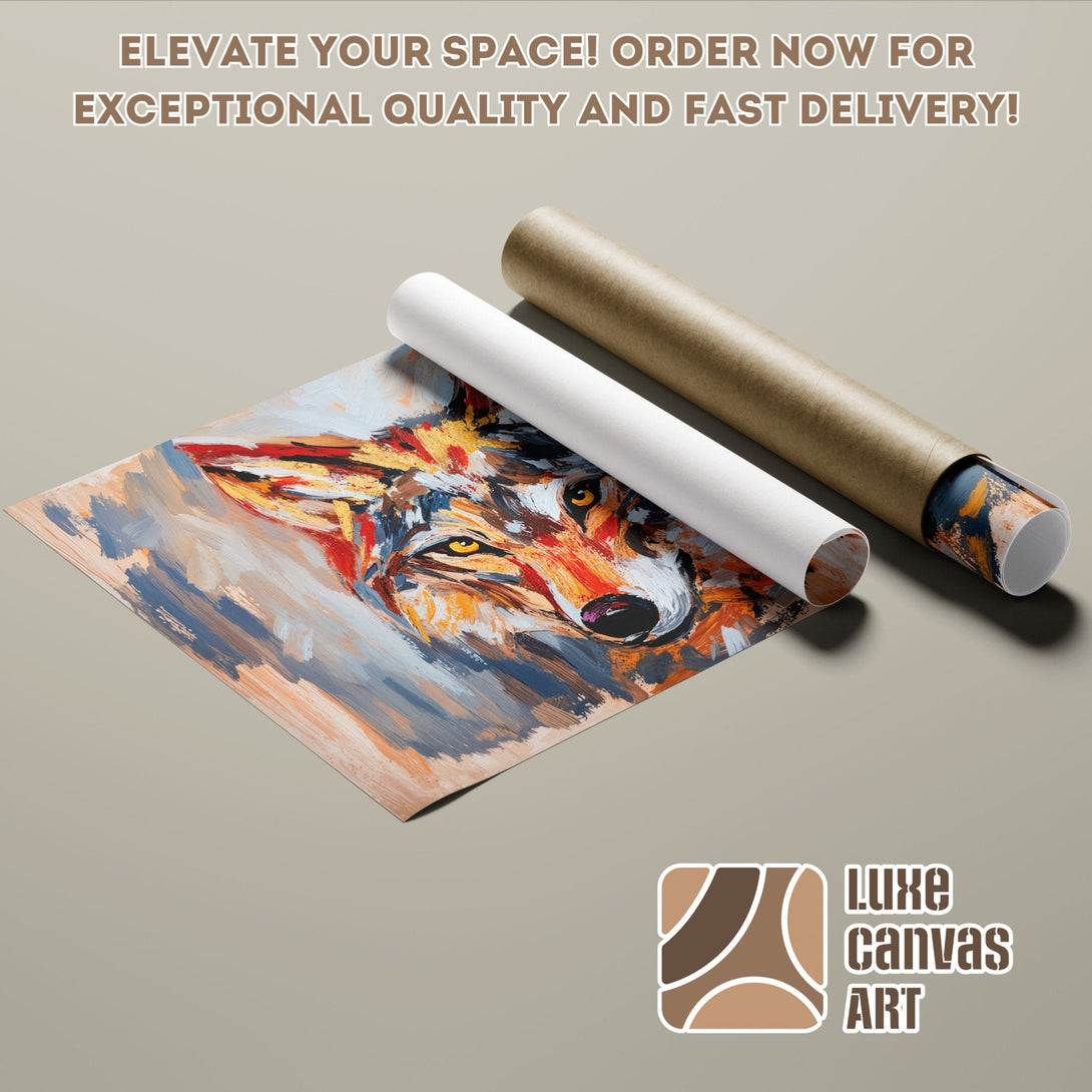 Abstract wolf art Poster Roll with earth tone palette. Elevate your space with Luxe Canvas Art!