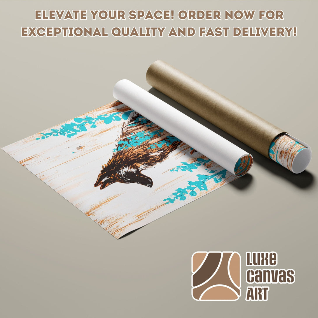 Poster Roll featuring an abstract bird design with teal and brown accents on a white background. Elevate your space!