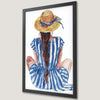 Bohemian Woman in Striped Dress Art Poster for Summer Decor