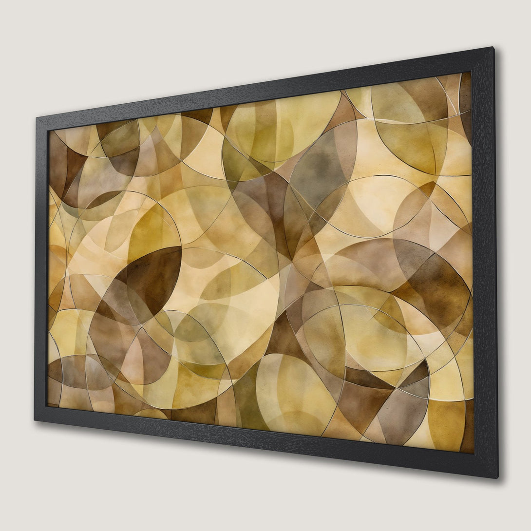 Framed Poster featuring abstract geometric art in a warm, earthy color palette of browns and yellows. Perfect wall decor!