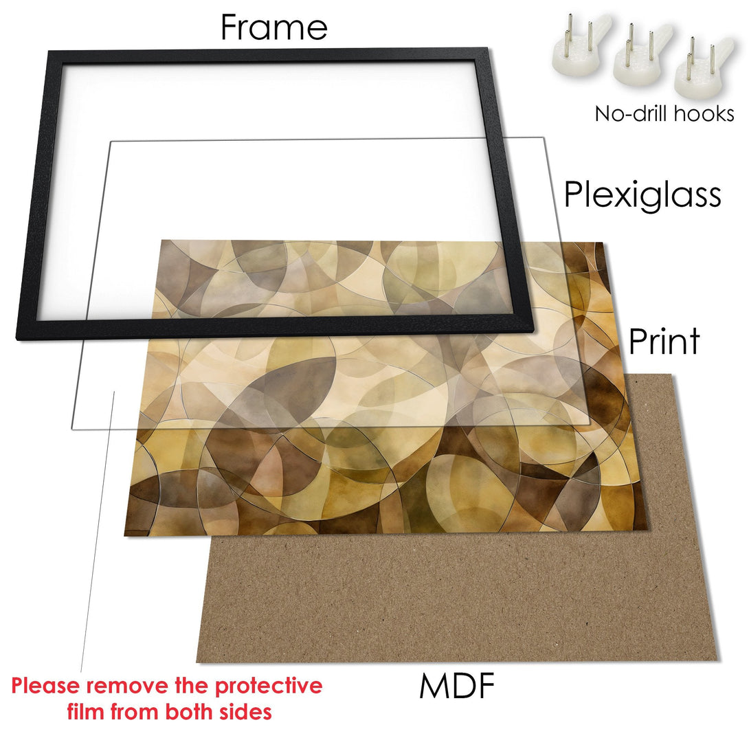 Framed Poster featuring abstract geometric art in warm earth tones. Ready to hang with included hardware!