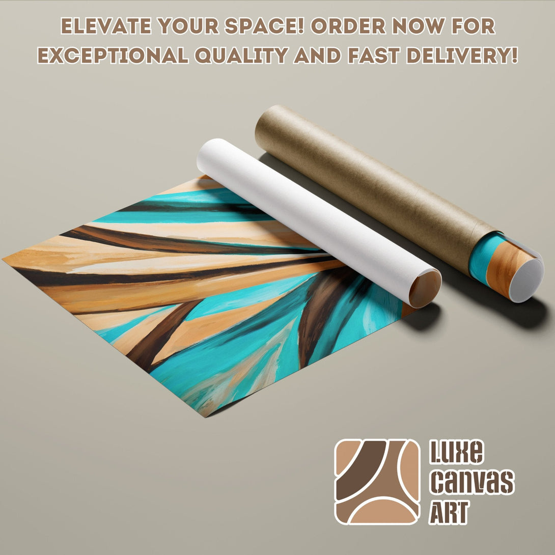 Abstract art Poster Roll in teal, brown, and beige. Elevate your space with this stunning artwork!