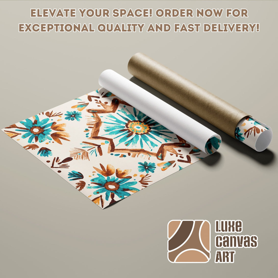 Poster Roll featuring a watercolor floral design in teal and brown tones, perfect for home decor.