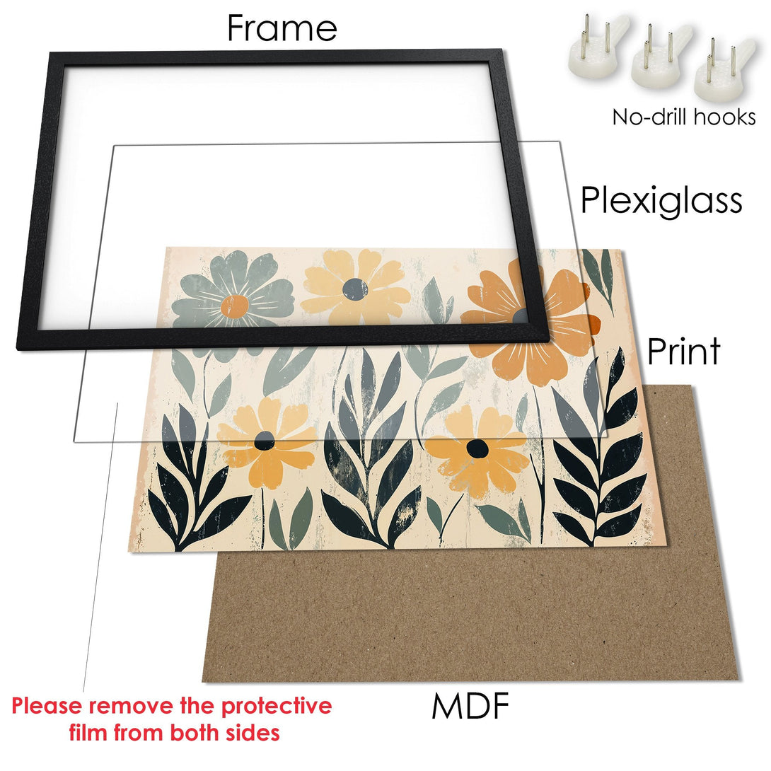 Framed Poster featuring floral art in a muted color palette. Perfect wall decor for a modern, stylish home.